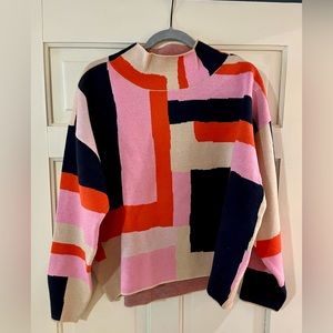 Anthropologie Maeve carys mock neck sweater. Navy/pink/orange. Size xl. NWT.